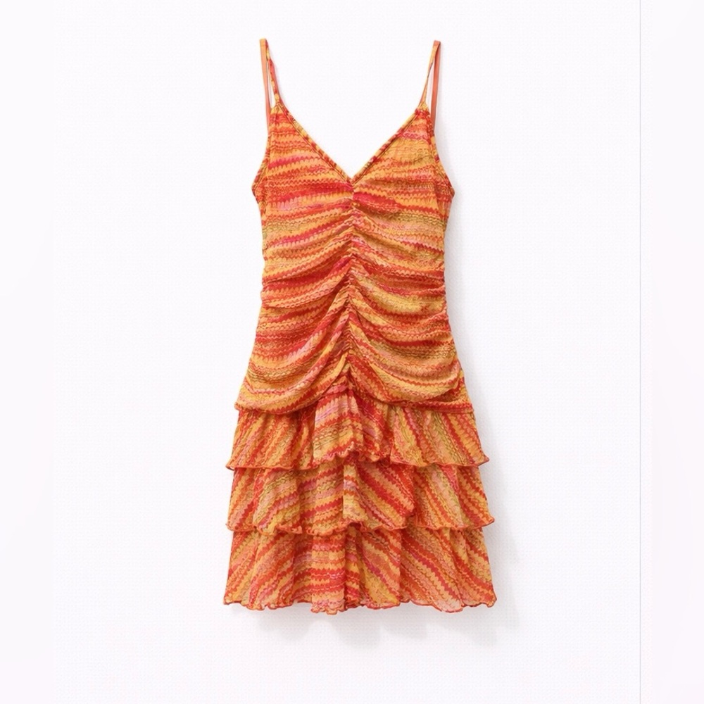 🧡 NWT! Orange Lettuce Trim Dress - Picture 2 of 7